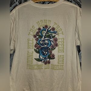 LF Beige Graphic Tee with Blue Snake Design